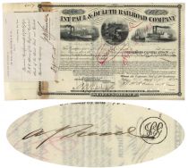 St. Paul & Duluth Railroad Stock Issued To Legendary Wall Street Investment Banker Anthony J. Drexel
