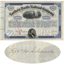 Northern Pacific Issued To And Signed On Verso By Robert C. Schenck